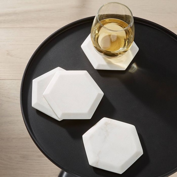 Threshold 4pk Marble Hexagonal Coasters White